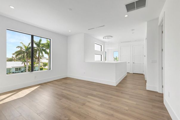 Empty room, Interior, Recessed Lighting, Wood Texture Flooring