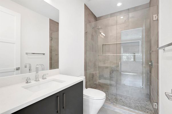 Bathroom, Glass Shower, Interior, Recessed Lighting