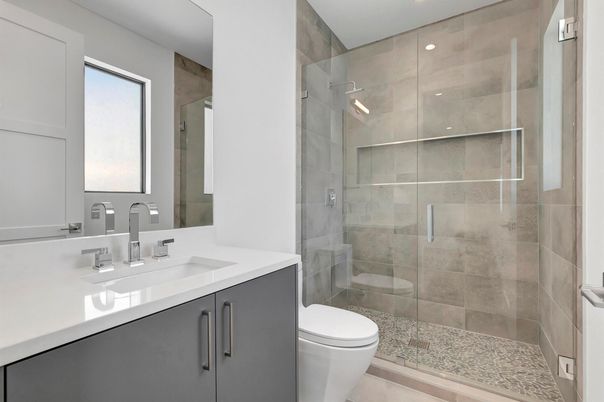 Bathroom, Glass Shower, Interior, Recessed Lighting