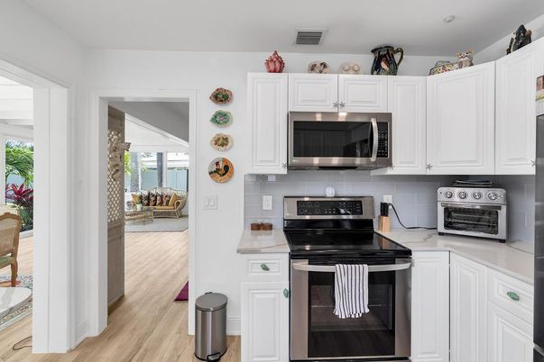 Interior, Kitchen, Stainless Steel Appliances, Water, Wood Texture Flooring