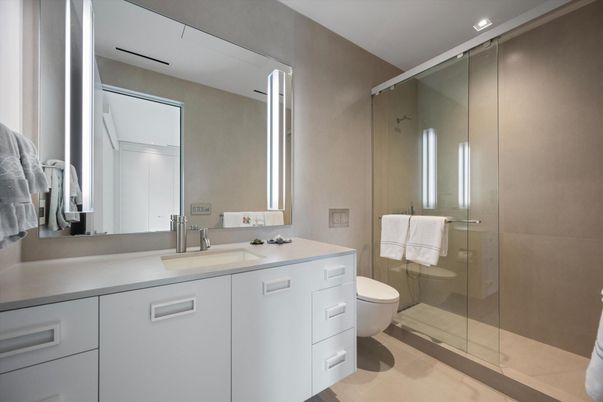 Bathroom, Glass Shower, Interior, Recessed Lighting