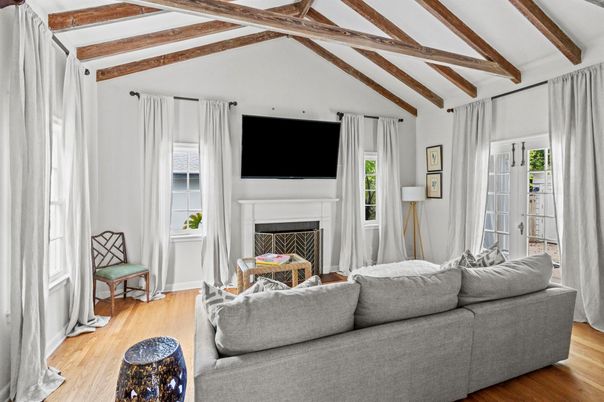 Fireplace, Interior, Living room, Wooden Beams, Wood Texture Flooring