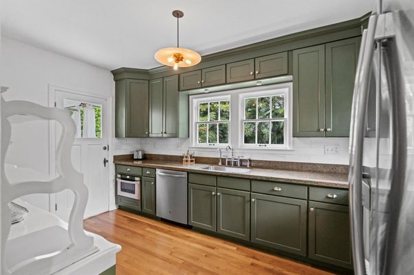 Interior, Kitchen, Pendant Lights, Stainless Steel Appliances, Wood Texture Flooring