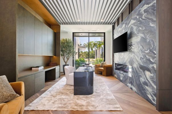Fireplace, Interior, Recessed Lighting, Wood Texture Flooring
