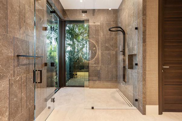 Bathroom, Glass Shower, Interior, Recessed Lighting