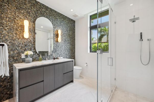 Bathroom, Dual Sink Vanities, Glass Shower, Interior, Recessed Lighting