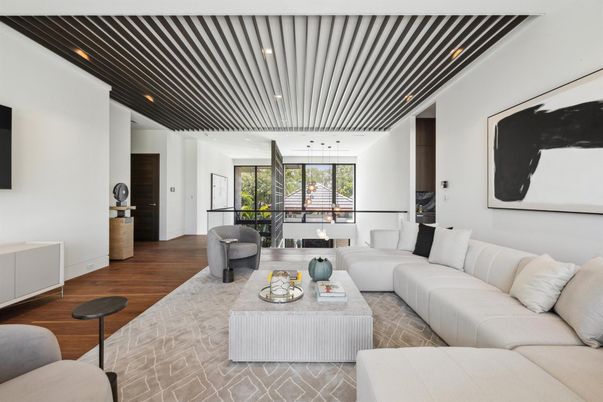 Interior, Living room, Recessed Lighting, Wood Texture Flooring
