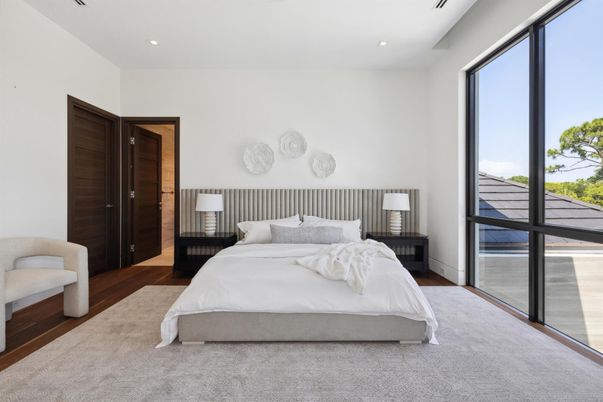 Bedroom, Interior, Recessed Lighting, Wood Texture Flooring