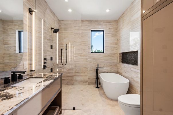 Bathroom, Dual Sink Vanities, Free Standing Baths, Glass Shower, Interior, Recessed Lighting