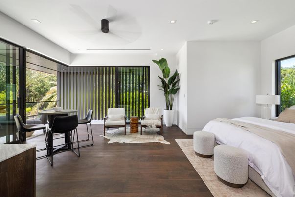 Bedroom, Dining room, Interior, Recessed Lighting, Wood Texture Flooring