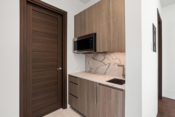 Interior, Kitchen, Marble Walls, Wood Texture Flooring