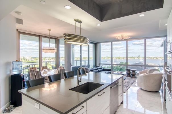 Dining room, Interior, Kitchen, Living room, Marble, Pendant Lights, Recessed Lighting, Water