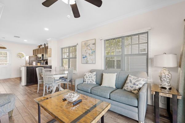 Dining room, Interior, Kitchen, Living room, Recessed Lighting, Wood Texture Flooring
