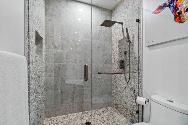 Bathroom, Glass Shower, Interior, Recessed Lighting