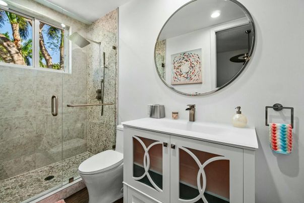 Bathroom, Glass Shower, Interior, Recessed Lighting