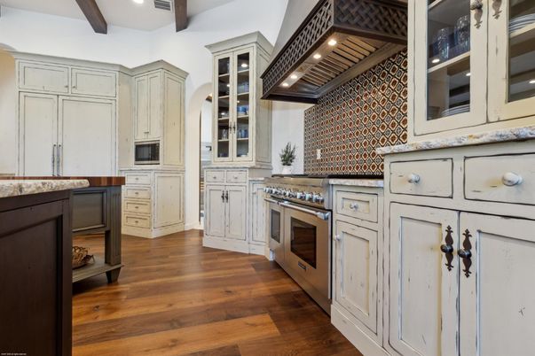 Interior, Kitchen, Recessed Lighting, Stainless Steel Appliances, Wooden Beams, Wood Texture Flooring