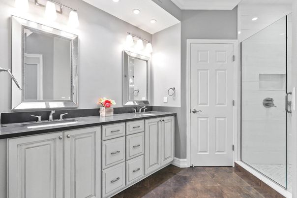 Bathroom, Dual Sink Vanities, Glass Shower, Interior, Recessed Lighting