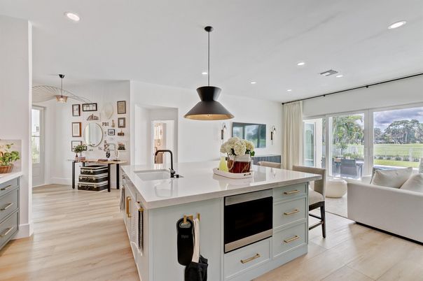 Interior, Kitchen, Living room, Pendant Lights, Recessed Lighting, Wood Texture Flooring