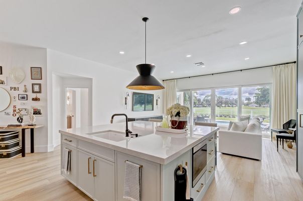 Interior, Kitchen, Living room, Pendant Lights, Recessed Lighting, Wood Texture Flooring