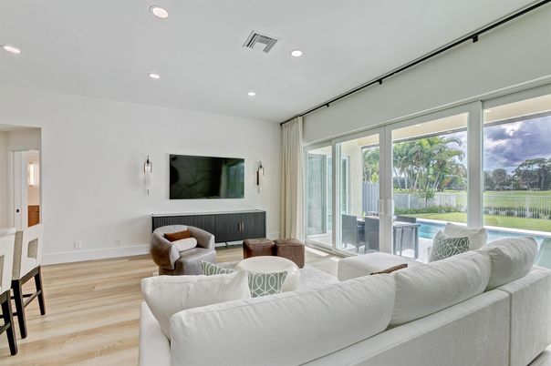 Interior, Living room, Recessed Lighting, Wood Texture Flooring
