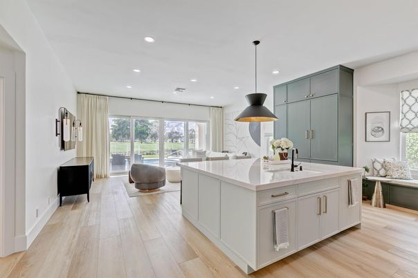 Interior, Kitchen, Pendant Lights, Recessed Lighting, Wood Texture Flooring