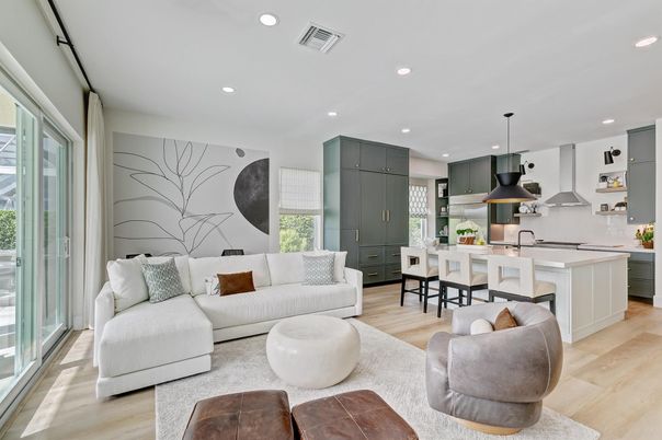 Dining room, Interior, Kitchen, Living room, Pendant Lights, Recessed Lighting, Wood Texture Flooring