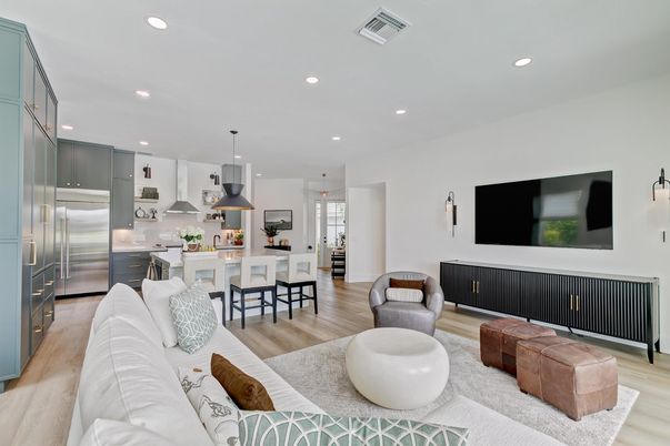 Interior, Kitchen, Living room, Pendant Lights, Recessed Lighting, Stainless Steel Appliances, Wood Texture Flooring