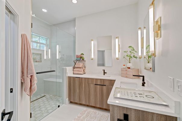 Bathroom, Dual Sink Vanities, Glass Shower, Interior, Recessed Lighting