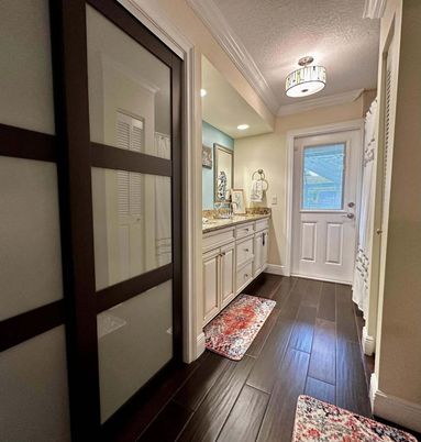Bathroom, Interior, Recessed Lighting, Wood Texture Flooring