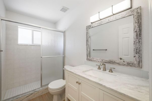 Bathroom, Glass Shower, Interior, Wood Texture Flooring