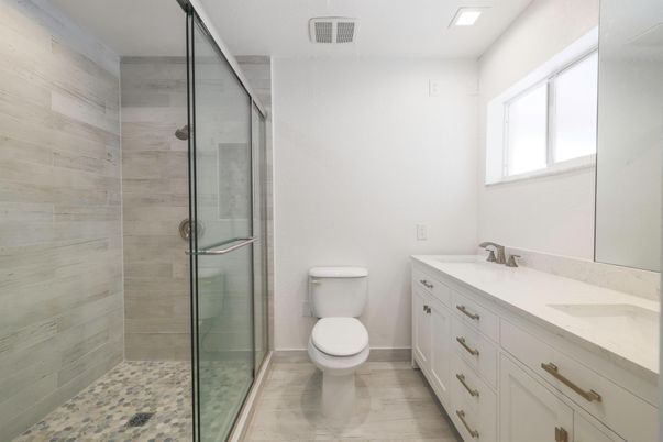 Bathroom, Dual Sink Vanities, Glass Shower, Interior