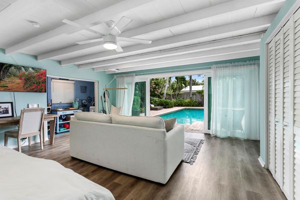 Dining room, Interior, Living room, Pool, Wood Texture Flooring