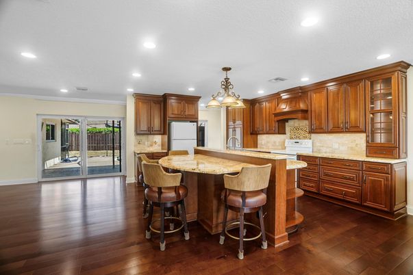 Interior, Kitchen, Pendant Lights, Recessed Lighting, Wood Texture Flooring