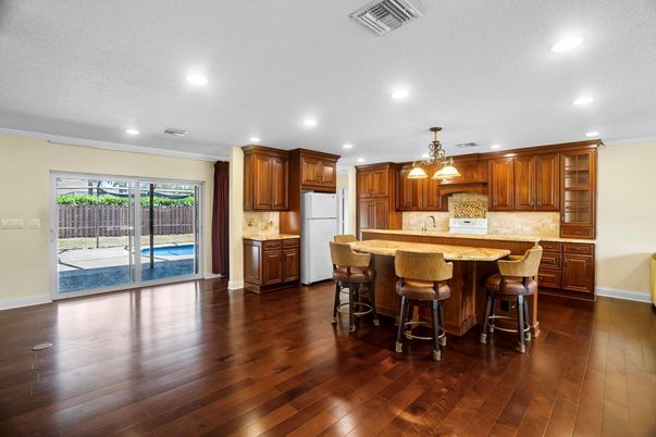 Interior, Kitchen, Pendant Lights, Recessed Lighting, Wood Texture Flooring