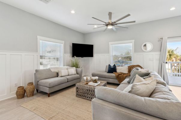 Interior, Living room, Recessed Lighting, Wood Texture Flooring