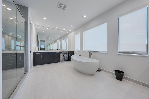 Bathroom, Dual Sink Vanities, Free Standing Baths, Glass Shower, Interior, Recessed Lighting
