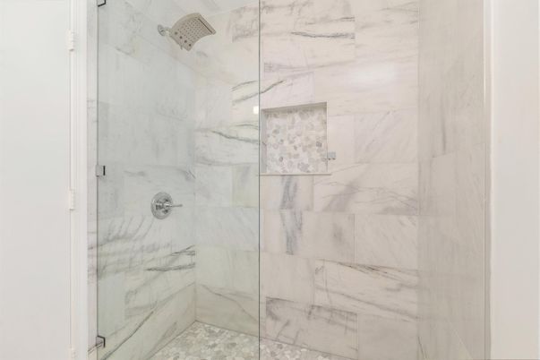 Bathroom, Glass Shower, Interior, Marble Walls