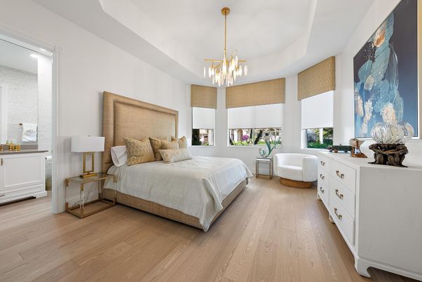 Bedroom, Chandelier, Interior, Pendant Lights, Wood Texture Flooring