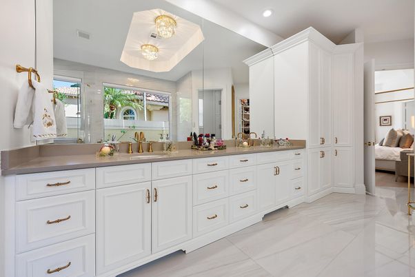 Bathroom, Dual Sink Vanities, Interior, Marble, Recessed Lighting