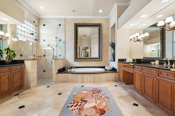 Bathroom, Dual Sink Vanities, Glass Shower, Interior, Recessed Lighting