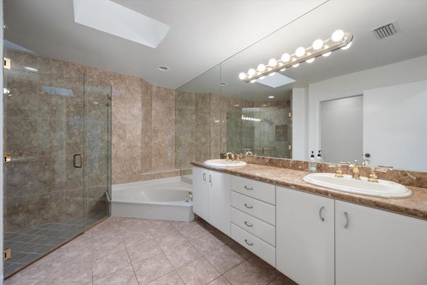 Bathroom, Dual Sink Vanities, Glass Shower, Interior, Recessed Lighting