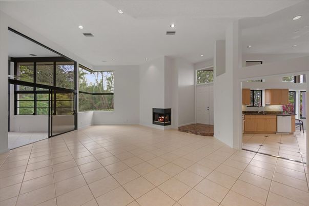 Empty room, Fireplace, Interior, Kitchen, Recessed Lighting