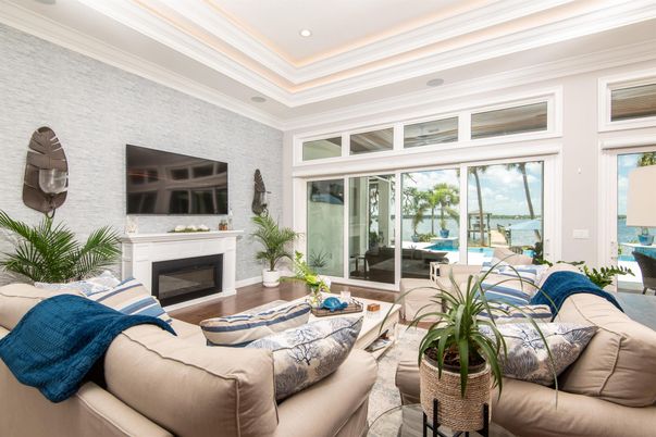 Fireplace, Interior, Living room, Recessed Lighting, Water