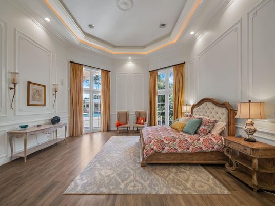 Bedroom, Interior, Recessed Lighting, Wood Texture Flooring