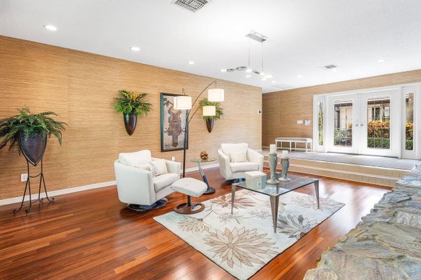Interior, Living room, Pendant Lights, Recessed Lighting, Wood Texture Flooring