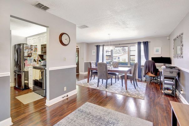 Chandelier, Dining room, Interior, Kitchen, Wood Texture Flooring