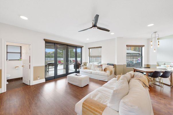 Bedroom, Dining room, Interior, Living room, Pendant Lights, Recessed Lighting, Wood Texture Flooring