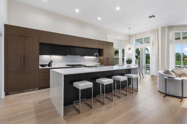 Chandelier, Interior, Kitchen, Pendant Lights, Recessed Lighting, Stainless Steel Appliances, Wood Texture Flooring