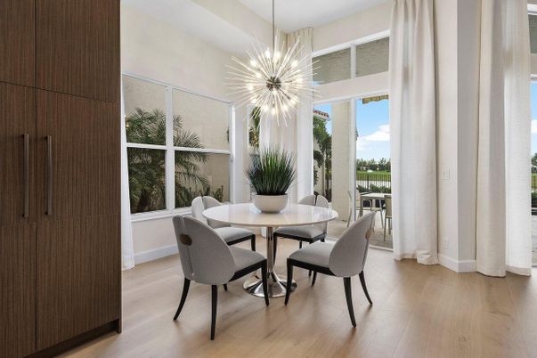 Dining room, Interior, Pendant Lights, Wood Texture Flooring