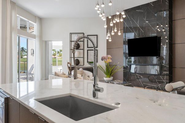 Interior, Kitchen, Marble Walls, Pendant Lights
